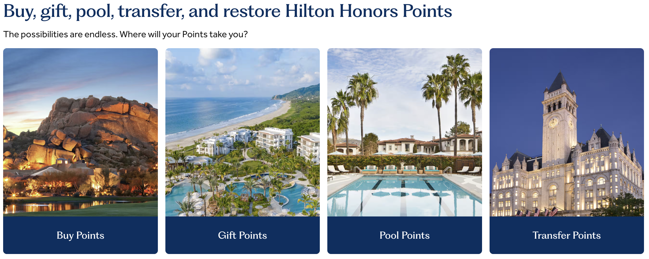 Hilton point transfer options on their homepage